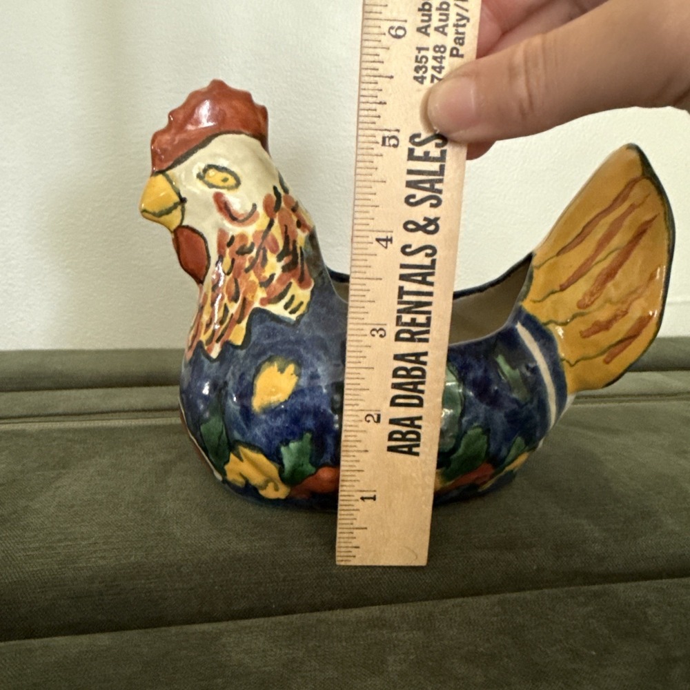 Terracotta Pottery Chicken Planter Mexican Folk Art Signed Mexico Amora - Picture 8 of 9